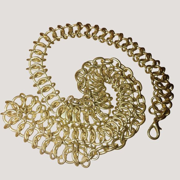 Unique Metal Chain Link Belt Vintage Gold Tone Round Adjustable Dress Purse - Picture 4 of 7